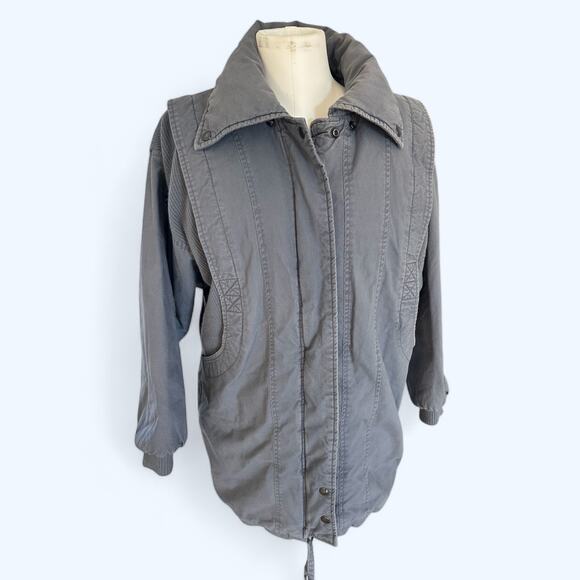 Vintage 80s Pan Asia Insulated Parka Coat Mixed Media Gray Blue size S - Picture 2 of 13